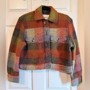 Wilfred Plaid Wool-Blend Button Jacket in Rust and Brown